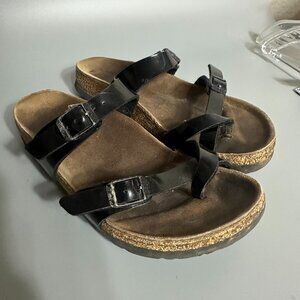 Birkenstock Mayari Sandals Womens Size 37 US 6-6.5 Black Patent Leather Toe Loop